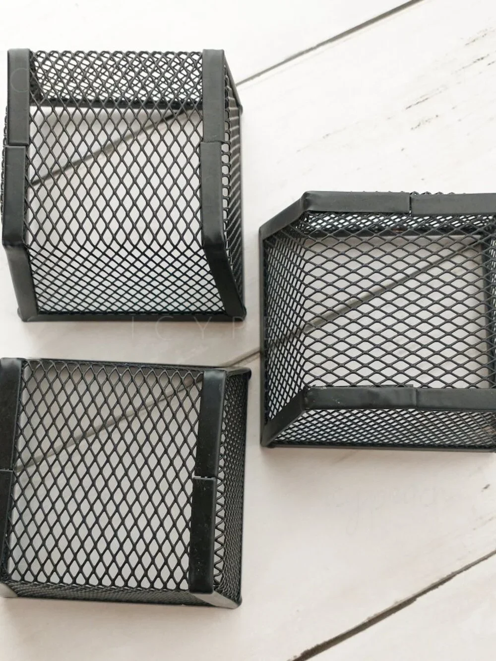 Desktop Organizer Set of 3 Black Mesh Metal Containers Stackable Office Storage
